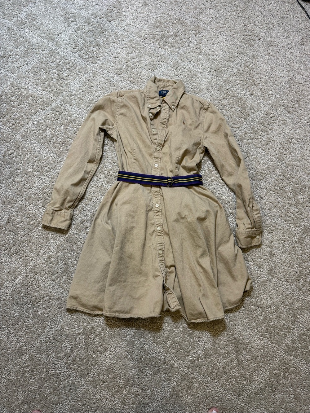 Ralph Lauren Girls Belted Cotton Chino Shirt Dress